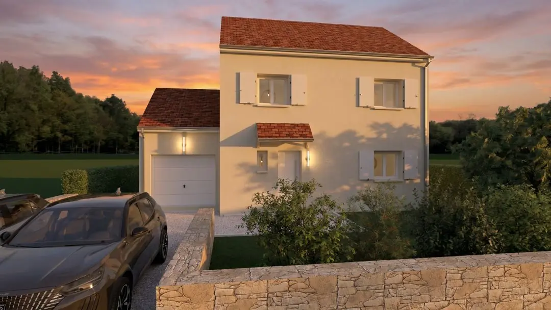 Façade — vue crépuscule — projet de maison accompagné par Mathieu Teixeira